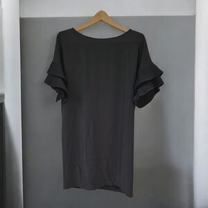 Donna Karan New York Little Black Sheath Dress Tiered Pleated Sleeve Size 8